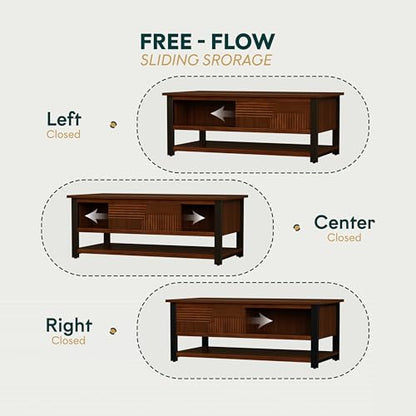 Trapeze Coffee Table for Living Room – Modern Wooden Center Table with Storage, Metal Legs, Large Walnut Coffee Table for Stylish Living Room Furniture Setup