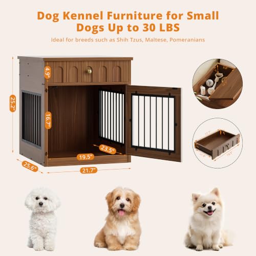 25.6" Wooden Dog Crate Furniture with Storage for Small Dogs, view 3