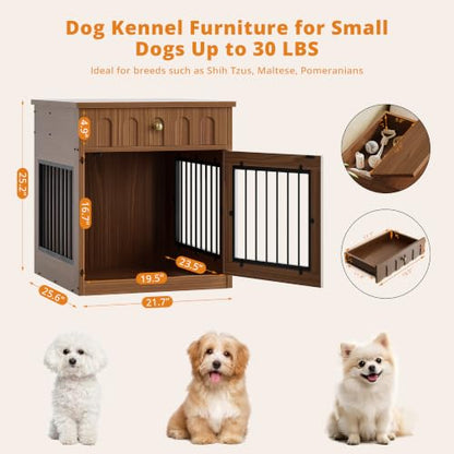 25.6" Wooden Dog Crate Furniture with Storage for Small Dogs, view 3
