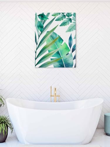 NuYeBiofx Watercolor Summer Palm Leaf Canvas Wall Art Prints,48"x32" Framed Picture Artwork Tropical Green Plant Monstera Printed Canvas Oil Painting for Living Room Bedroom Office,Ready to Hang
