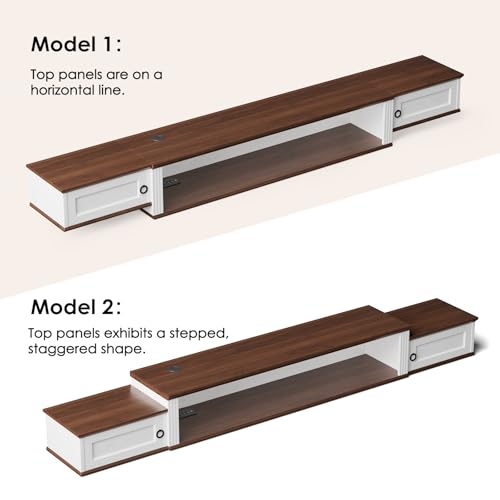 Farmhouse Floating TV Stand for 80" TVs, with LED Light & Outlet, view 4