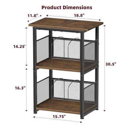 Record Player Stand, 3 Tiers Tall Side Table, Turntable Table with Vinyl Record Storage Up to 200 Albums, Rustic Brown