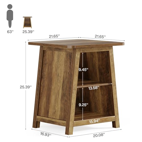 Tribesigns 3-Tier Rustic Farmhouse Wooden End Table with Open Storage Shelves, Trapezoid Angled Leg Side Table for Living Room, Small Space Friendly Sofa Side Table