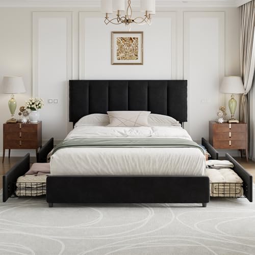 Black Heavy-Duty Platform Bed Frame with Storage, view 5
