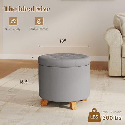 Round Storage Ottoman,Gray | Foot Stool Ottomans with Lids for Living Room,Bedroom,Entryway