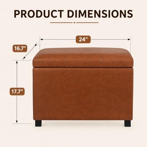 24-Inch Storage Ottoman Bench, Foot Stool Ottoman with Storage, view 3