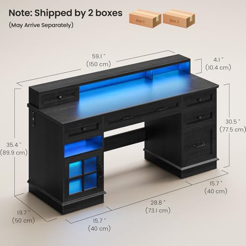 Farmhouse Executive Desk Computer Desk with Drawers，Black, view 3