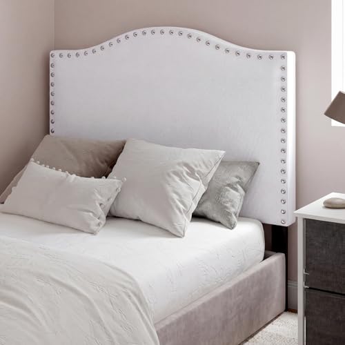 Colingmill 40" x 24" Fabric Upholstered Twin Headboard White with Nailtrim Bevel Tacked Headboard Bevel College Head Board Adjustable Height from 43" to 55" for Woman Man Bedroom Decor