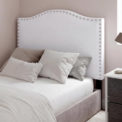 Colingmill 40" x 24" Fabric Upholstered Twin Headboard White with Nailtrim Bevel Tacked Headboard Bevel College Head Board Adjustable Height from 43" to 55" for Woman Man Bedroom Decor
