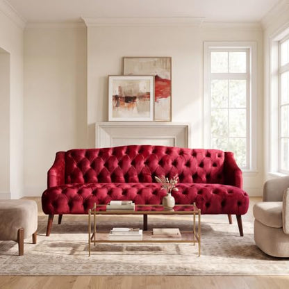 Minxi Velvet Sofa Couch, Home Sofa Living Room with Birch Wood Legs, view 2