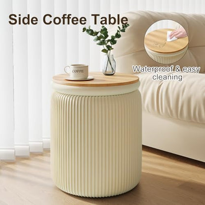 Beige Ottoman with Storage Set of 2, Upholstered Velvet Vanity Stool, Comfy Round Makeup Vanity Stools, Large Storage Ottoman Foot Rest, Pouf Seat for Living Room/Bedroom