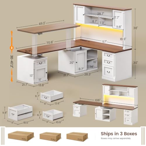 Farmhouse L Shaped Electric Standing Desk with Hutch, view 3