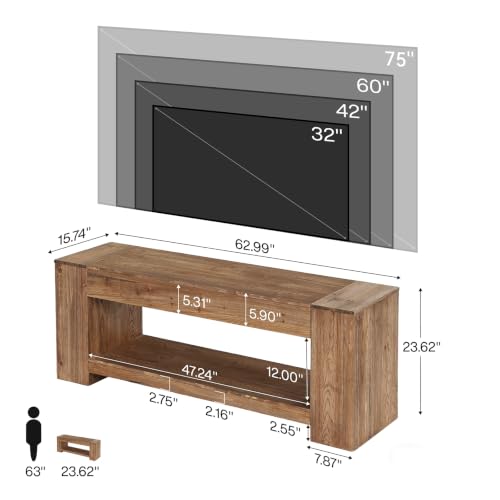 63" Solid Wood TV Stand for TVs up to 75", Farmhouse TV Console, view 4