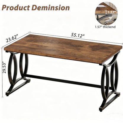 Rustic Home Office Desk, 55 Inch Metal Wood Computer Desk, Simple Industrial Study Executive Desk for Work Writing, Modern Student Gaming Computer PC Table Bedroom, Rustic Brown