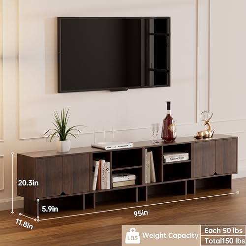 Modular TV Stand for Up to 100 Inch TV, Walnut Entertainment Center, view 3