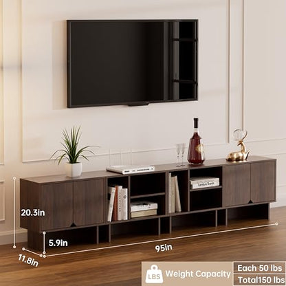 Modular TV Stand for Up to 100 Inch TV, Walnut Entertainment Center, view 3