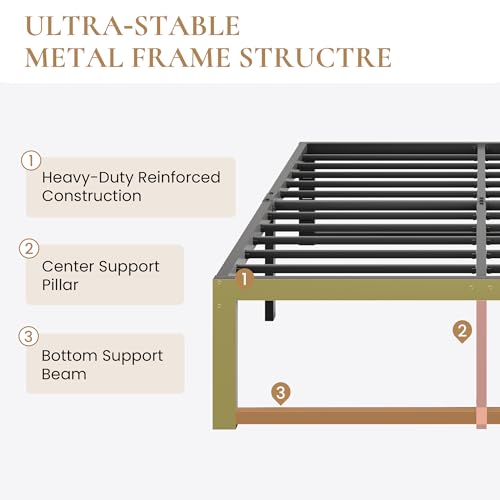 Full Bed Frame, 14 Inch Heavy Duty Metal Platform Beds,Black, view 4