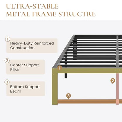 Full Bed Frame, 14 Inch Heavy Duty Metal Platform Beds,Black, view 4