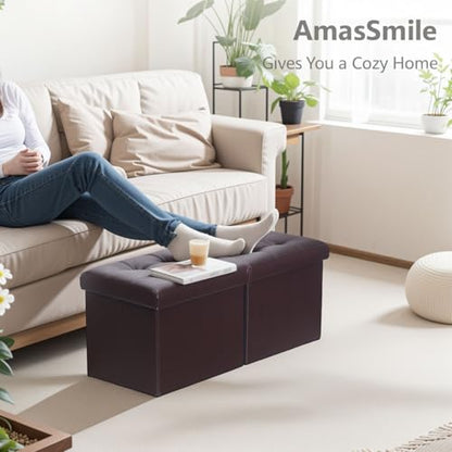 Footrest Ottoman Bench with Storage,34Inch Brown Leather Footstool, Coffee Table, Padded Seat, Storage Chest,Blanket Store with Flipping Lid for Livingroom and Bedroom