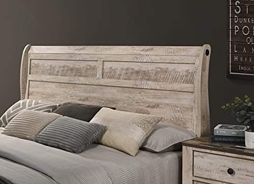Imerland White Wash Finish 3-Piece Bedroom Set-Sleigh Bed and Two Nightstands, Queen Size