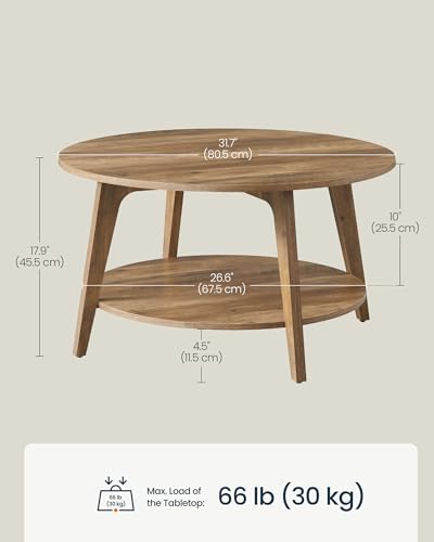 Round Coffee Table, 2 Tier Living Room Center Table, Mid Century Modern Charm, Brown