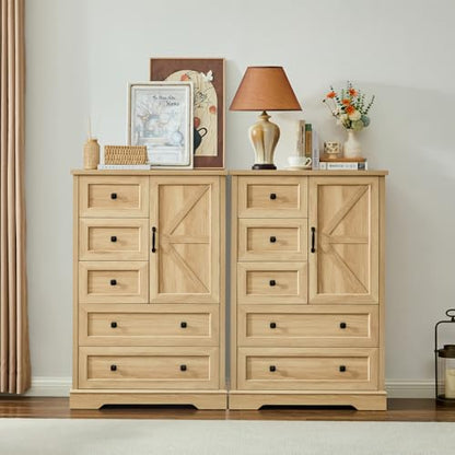 Farmhouse Dresser for Bedroom, Tall Chest of Drawers, Natural Oak, view 5