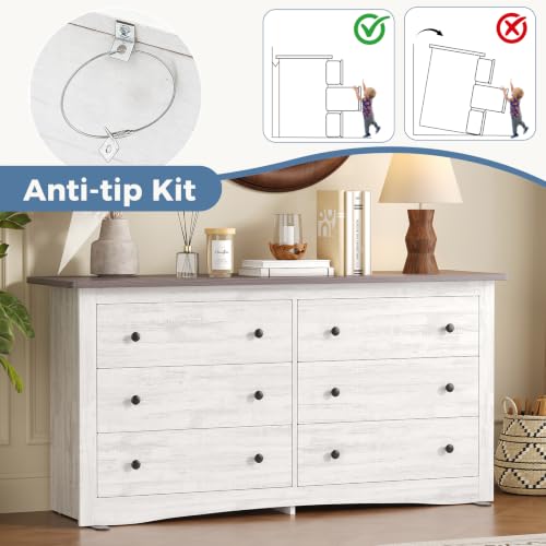 6-Drawer Storage Cabinet, 59" Wide Modern Chest of Drawers, White, view 7