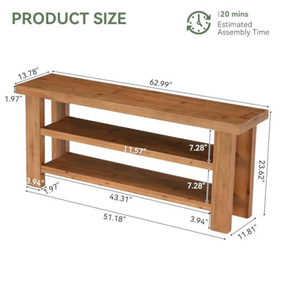63" Solid Wood TV Stand for 55/60/65/75 Inch TVs, view 3