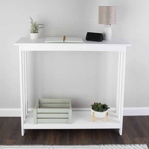 Slim Console Table - 39in x 11.8in Narrow Entryway Table - 2-Tier Sofa Table with Open Storage Shelf - Console Tables for Entryway, Hallway, and Foyer - Living Room Furniture by (White)