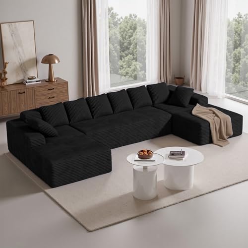 131'' Large Sectional Couches with Chaise, U Shaped Cloud Sofa, No Assembly Required Deep Seat Modular Lounge Bed for Living Room 1PCS, Bedroom