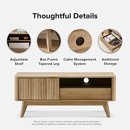 Brooklyn Mid-Century Modern TV Stand, for TVs up to 50” / 59" Waveform Panel, Sleek Curved Profile with Adjustable Shelf and Sturdy Box Frame Leg (Golden Oak, 47")