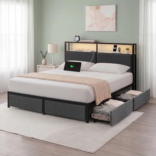 Zinus Michael Upholstered Platform Bed Frame, Four Underbed Drawers, Queen, view 2