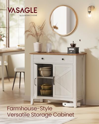 VASAGLE LIRY Collection - Buffet Cabinet, Coffee Bar Cabinet with a Drawer, Adjustable Shelf, Sideboard Storage with Cable Hole, Drawer Divider, Rustic White and Honey Brown UBBK341W01V1S