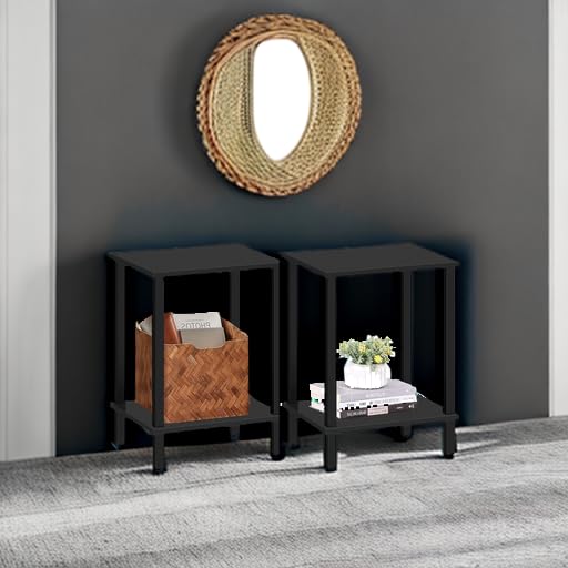 End Table, Set of 2, Side Table, Nightstand, 2-Tier Storage Shelf, Sofa Table for Small Space, Living Room, Bed Room TB01BK035