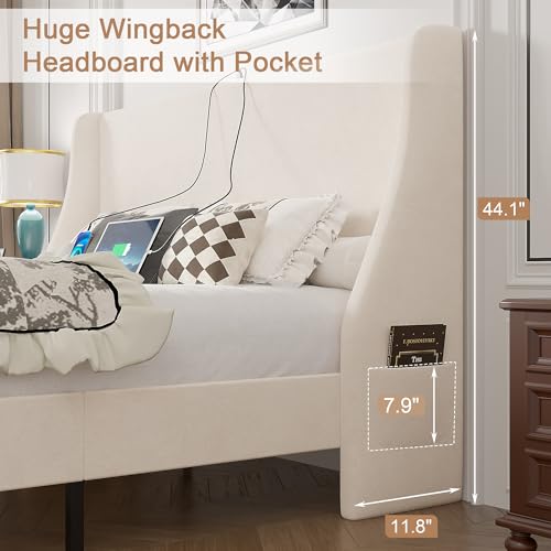Queen Bed Frame with Upholstered Wingback Headboard, view 3