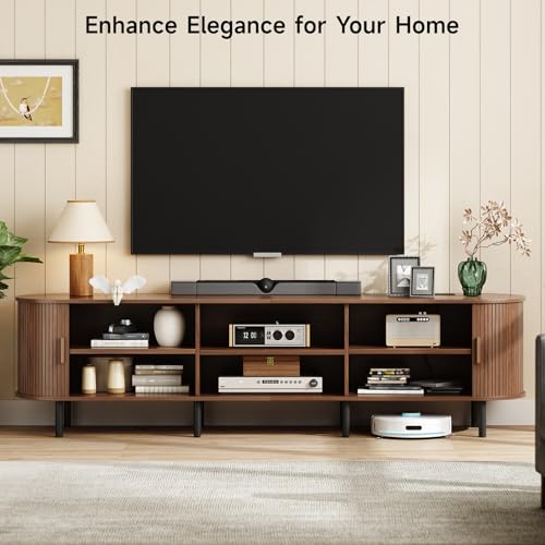 86.6" TV Stand with Power Outlet & Storage for TVs up to 90“ Walnut, view 4