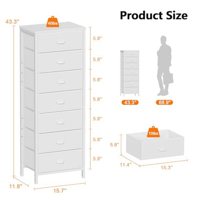 White Tall Dresser for Bedroom, Chest of Drawer with Fabric Drawer, view 4