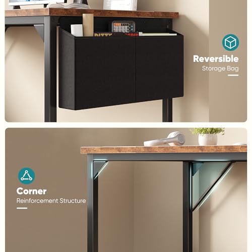 Computer Desk 63 Inch Home Office Desks for Small Spaces, Gaming Writing Study Work Table with Storage Bag and Headphone Hook for Bedroom, Rustic Brown