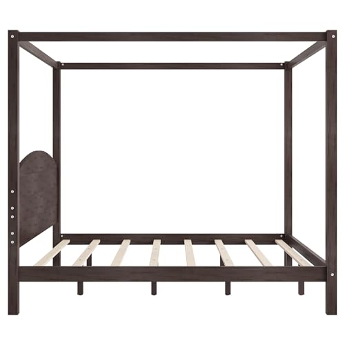 Wood Canopy Bed Frame King, with Headboard and 8 Support Legs, view 6
