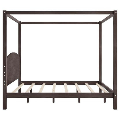 Wood Canopy Bed Frame King, with Headboard and 8 Support Legs, view 6