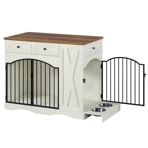 Wooden Dogs Kennel Side End Table with Double Doors, Indoor Dog House for Medium, view 6