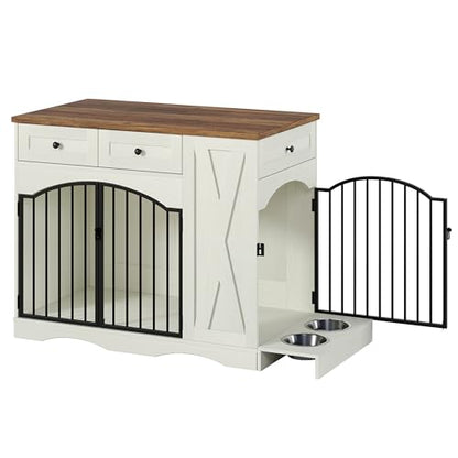 Wooden Dogs Kennel Side End Table with Double Doors, Indoor Dog House for Medium, view 6