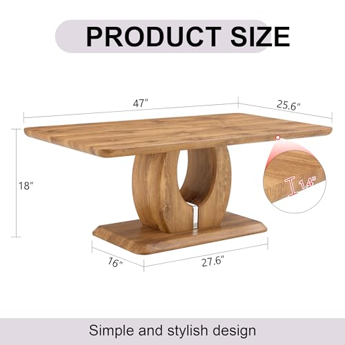 47 Inch Wood Coffee Table, Large Modern Coffee Tables for Living Room, Rectangular Center Table Tea Table Accent Furniture, Brown Wood-Looking Desktop