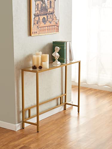 Small Modern Console Table for Entryway, Tempered Glass with Metal Frame Sofa Table for Living Room, Hallway, Office (Single-Layer, Gold)