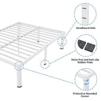 14 Inch Full Bed Frame Metal White with Rounded Corner Mattress Baffle, view 6