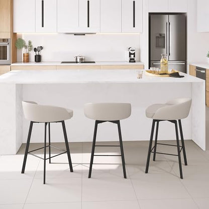 Cruz 26 in. Swivel Counter Stool - Cream Faux Leather/Black Metal