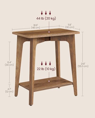 VASAGLE MAEZO Collection - Side Table, 2-Tier Small Rectangular End Table, 11.8 x 18.9 x 21.8 Inches, Nightstand with Tapered Legs, Curved Transitions, for Small Spaces, Honey Brown ULET332K01