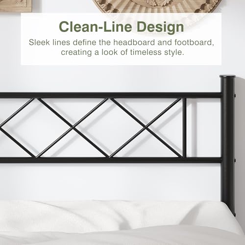 Twin Size Bed Frame with Headboard, Heavy Duty Bedframe with Strong Metal Slats, view 5