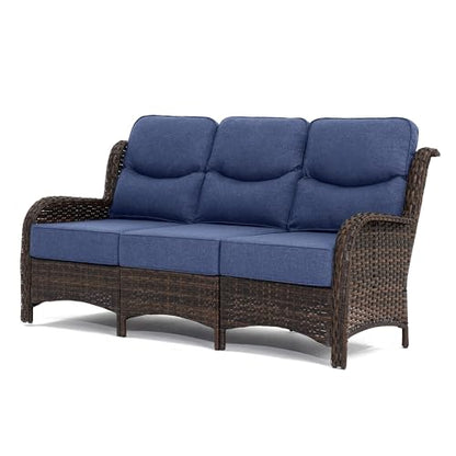 Luxury Outdoor Furniture High Back Patio Sofa, Oversized 3-Seater Couch with 6'' Thick Cushions, Ideal for Porch, Poolside, Deck, and Yard(Blue)