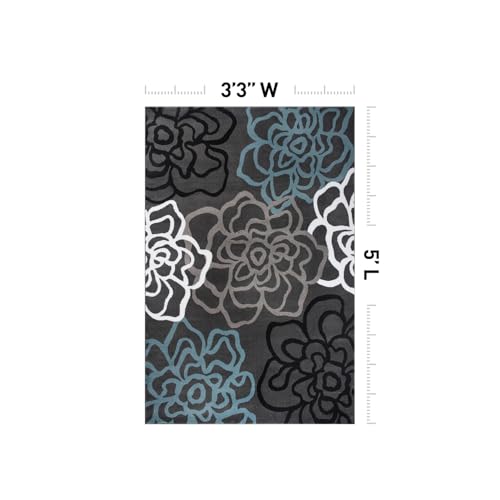 Contemporary Modern Floral Abstract Flowers Easy Maintenance for Home Office, Living Room, Bedroom, Kitchen Soft Area Rug 3'3" x 5' Gray